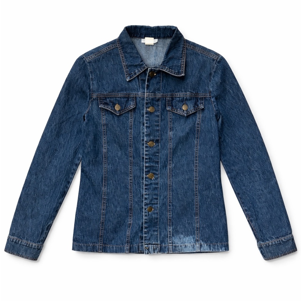 Steps Vintage Made in USA Denim Trucker Jacket Mid Blue Wash 100% Cotton Size L